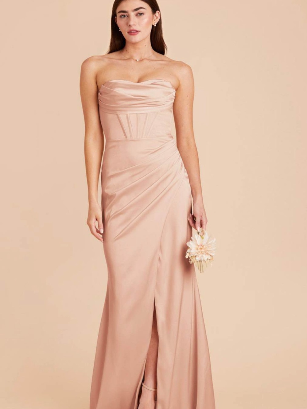 Birdy Grey Strapless Dusty Blush Satin Gown